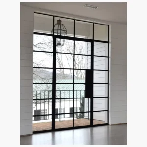 Modern Slim Frame Black Iron Multi Panel Tempered Glass Patio Sliding Door Hurricane Impact Glass Doors