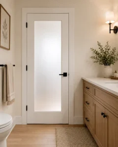 Modern Solid Core Wood 1 Lite Tempered Interior Shower Glass Door