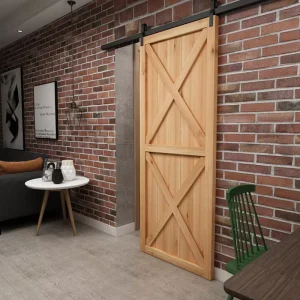 Modern Solid Wood Barn Door with Vintage Industrial Track Waterproof for Bathrooms Restaurants Bars and Living Rooms