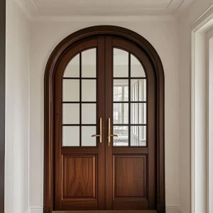 Modern Solid Wood Double Glass Front Door, Black, Moisture-Proof, Residential and Bathroom Entrance, Bulk Supply