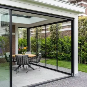 Modern Soundproof Sliding Door System with Thin Aluminum Frame and Frosted Glass for Office or Home