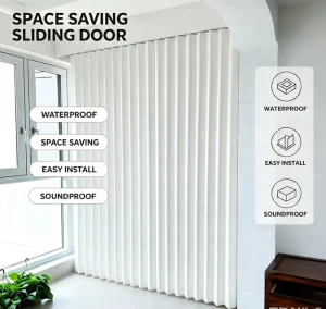 Modern Space Saving Waterproof PVC Accordion Folding Door Interior Sliding Partition Kitchen Bathroom Entry Easy Install