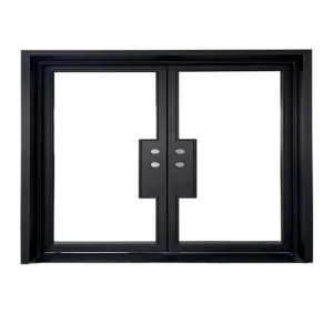 Modern Steel Double French Glass Front Entry Door, Sound Insulated, Residential and Office Use