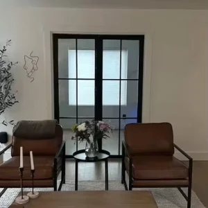 Modern Steel Frame Glass Doors with Frosted Fluted Design for Interior Use Hotels & Villas