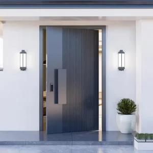 Modern Steel Front Doors with Windows Tempered Glass Panel Pivot System Thermal Break Anti Rust for House Main Entry