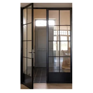 Modern Steel Iron Glass Front Door with Triangular Prismatic Septa for Luxury Residence