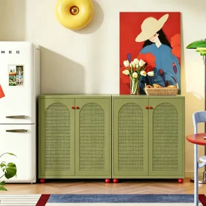 Modern Steel Storage Sideboard with Glass Door Moisture-Resistant
