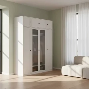 Modern Steel and Wooden Wardrobe Clothes Organizer Cabinet