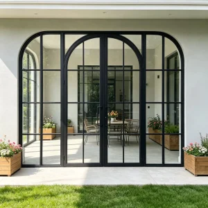Modern Style Household Black Metal Glass Door Easy Clean Double Tempered Glass Door for Apartment