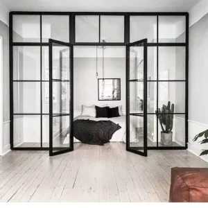Modern Style Solid Steel Windows Steel Black Frame Double Glass Swing Door Front Steel French Doors Swing French Glass Doors