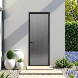 Modern Swing Sliding Wooden Aluminum Frosted Glass Door for Bathroom, Bedroom, Hotel, or Hospital