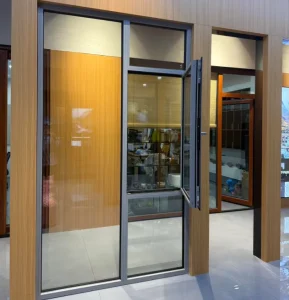 Modern Tempered Glass Door with Aluminum Alloy Entrance Swing Waterproof Design Suitable for Balconies or Houses