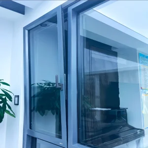 Modern Tropical Aluminum Alloy Swing Casement Window with Grill Design for Balcony and Coastal Houses