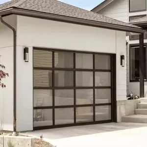 Modern Villa Automatic Electric Side Opening Garage Door Aluminum Alloy Fully Tempered Laminated Glass Insulation Black