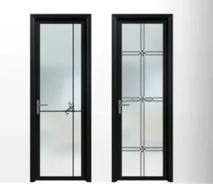 Modern Villa Bathroom Door Double Tempered Glass Aluminum Alloy Toilet Glass Door OEM ODM