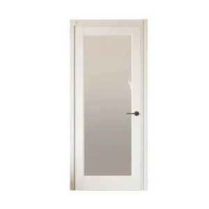 Modern White Glass Interior Door with Frosted Glass Panel and Matte Black Lever Handle