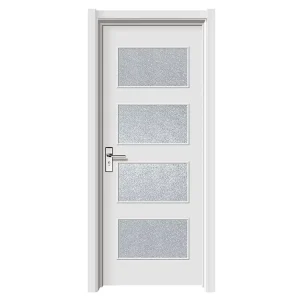 Modern White Wooden Frosted Transparent Glass 3 Panel Shaker White Primed Customizable Size Interior Door Skin for Hospital