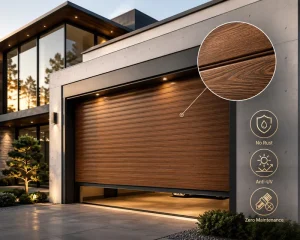 Modern Wood-Grain Aluminum Automatic Roller Shutter Door for Residential Garage and Villa Entry