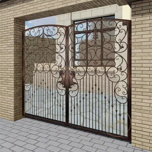 Modern Wrought Iron Aluminum Double Courtyard Main Fence Gate for House