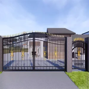 Modern Wrought Iron Double Swing Entry Gate with Finished Surface for Villa