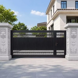 Modern Wrought Iron Driveway Sliding Security Gate for Villa Courtyard Outdoor Fence