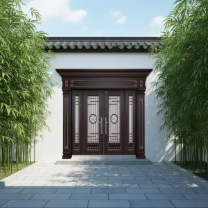 Modern Zinc Alloy Security Front Door with Glass and Double Swing Opening for Apartment