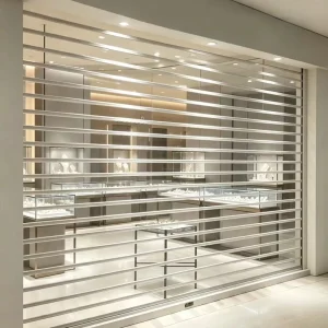 Motorized Straight Slat Crystal Roller Shutter with Aluminum Frame, Anti-Theft, Windproof and Soundproof for Exterior Malls
