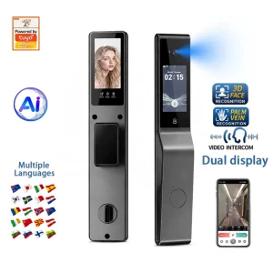Multi-Language Dual-Screen Smart Door Lock with Facial Recognition, HD Doorbell and App for Wood Doors, Homes and Villas