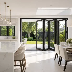 NFRC Aluminium Balcony Accordion Door Thermal Break Double Tempered Glass Bi-Folding Sliding Patio Door for Bedroom Hotel