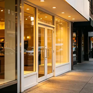 NFRC Customized Commercial Thermal Break Soundproof Aluminum Glass Storefront Entry Patio Doors