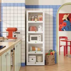 Narrow Space Saving Adjustable Waterproof Modern Metal Kitchen Cabinet Doors Dust Proof Tall Shelving Unit for Kitchen