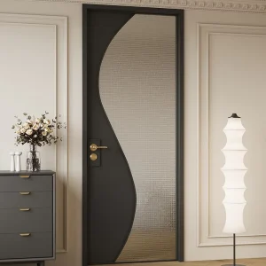 New Postmodern Style Toilet Bathroom Door Living Room Cream Titanium Magnesium Alloy Glass Door