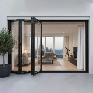 Noise Insulated Thermal Break Aluminum Bi Fold Patio Doors Waterproof Double Tempered Glass for Villa Exterior Wall