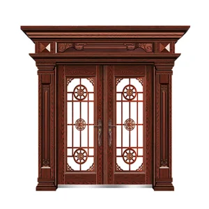 Non-Standard Bulletproof Copper Entry Door Residential Steel Zinc Alloy Double Opening Door