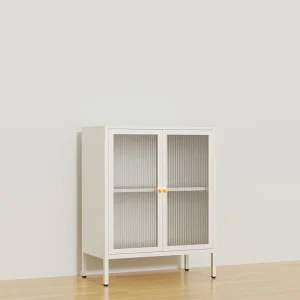 Nordic Style Metal Sideboard with Patterned Glass Cabinet and Multi-Layer Dish Storage for Balcony and Living Room