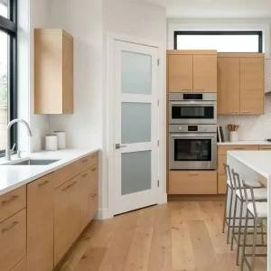 North America Standard 3-Lite Panel Shaker Door, White-Primed Solid Wood Prehung Interior Door with Frosted Glass