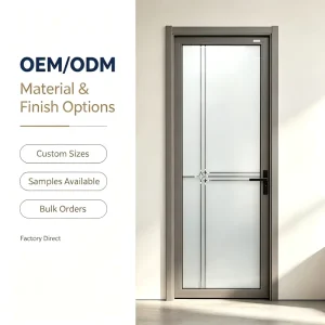OEM ODM Modern Waterproof Frosted Privacy Glass Bathroom Swing Door Aluminum Metal Grille Custom Sizes for Hotels Apartments