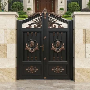 Ornate Carved European Pedestrian Gate Intricate Floral Relief Small Courtyard Side Door Custom Size