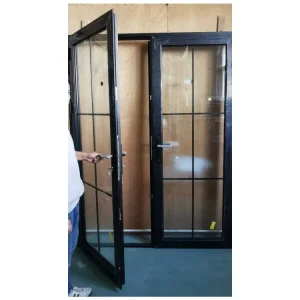 Outdoor Balcony Aluminum Black Color Double Tempered Clear French Style Swing Doors