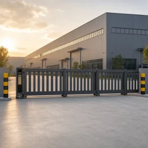 Outdoor Community Heavy Duty Trackless Sectional Sliding Gate, Black Aluminum Alloy, Automatic Electric