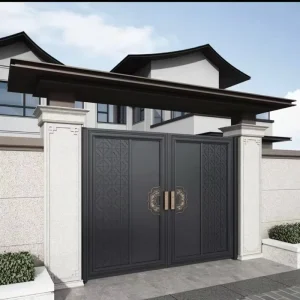 Outdoor Finely Carved Aluminium Courtyard Gate European Design Powder Coated Automatic Swing Customisable for Villa Hotel