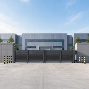 Outdoor Heavy Duty Trackless Sectional Sliding Gate, Black Aluminum Alloy, Electric Automatic Security Gate
