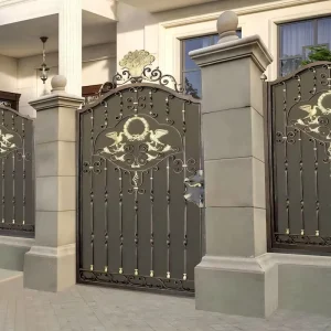 Outdoor Powder-Coated Wrought Iron Garden Gate Steel Fence Gate Custom Size Manufacturer