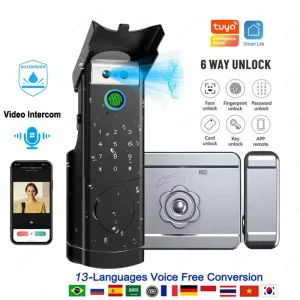 Outdoor Waterproof Digital Keyless Face Recognition Video Intercom Fingerprint Wi-Fi App Rim Lock for Gate Door
