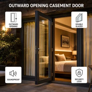 Outward Opening Aluminum Casement Front Door Double Glazed with Lock Thermal Break Soundproof Patio Entry Swing