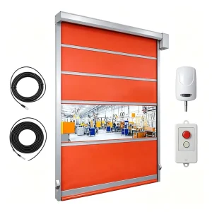 PVC High-Speed Rapid Rolling Door, Thermal Insulation, Auto Sensor, Clear Window, Customized Size and Color, Industrial