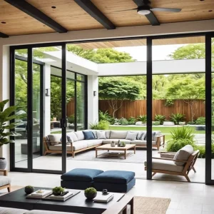 Patio Balcony Exterior Wall Waterproof Hurricane-Resistant Aluminum Double-Glass Sliding Doors