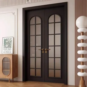 Postmodern Solid Wood Custom Retro Black Changhong Glass Bedroom Door Interior Toilet Door