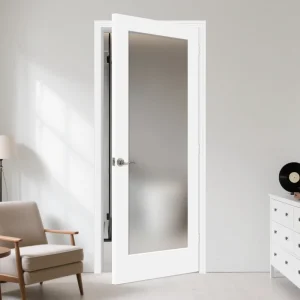 Prehung Wooden Door with White Privacy Frosted Double Insulated Glass