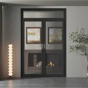 Premium Tempered Glass Swing Door Sleek Black Aluminum Frame Sound Insulation Waterproof Customizable Size Apartment
